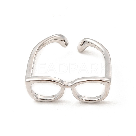 Brass Glasses Frame Open Cuff Ring for Women RJEW-F140-140P-1