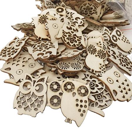 10Pcs Hollow Unfinished Wood Owl Shaped Cutouts WOCR-PW0003-08-1