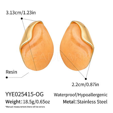 Oval 304 Stainless Steel & Resin Stud Earrings QS3167-1-1