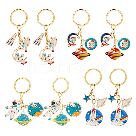 AHADERMAKER 2Sets Space Theme Alloy Enamel Pendants Keychains KEYC-GA0001-25-1