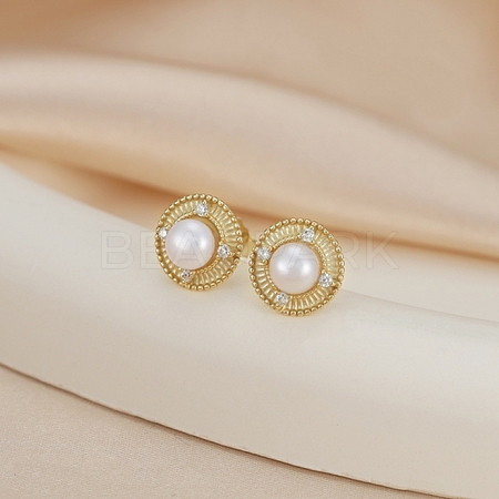 925 Sterling Silver Flat Round Stud Earrings EJEW-D326-02G-1