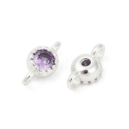 Brass Cubic Zirconia Flat Round Connector Charms KK-H204-02S-01-1