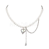 Heart Glass Rhinestone Pendant Necklaces NJEW-JN04809-1