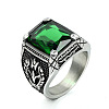316L Stainless Steel & Cubic Zirconia Men's Vintage Carved Finger Rings FS-WG82D33-17-2