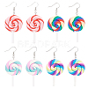 FIBLOOM 4 Pairs 4 Colors Handmade Polymer Clay Lollipop Dangle Earrings EJEW-FI0001-01-1