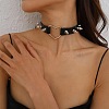 Spiked Rivet Alloy Heart Link PU Leather Choker Necklaces for Women FS-WGC3189-01-3