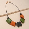 Bohemian Trapezoid Wood & CCB Plastic & Alloy Beaded Bib Necklaces for Women FS-WG0359B-01-2