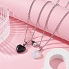2Pcs 2 Style Natural Black Stone & Opalite Heart Pendant Necklaces Set NJEW-JN04437-2