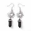 Natural Lava Rock Bullet with Sun Dangle Earrings EJEW-I276-01P-07-3