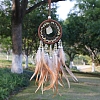 Natural Citrine Chips Woven Net/Web with Feather Pendant Decoration WICH-PW0001-39C-1