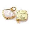 Brass Pave Natural White Shell Pendants X-KK-P308-05G-02-2