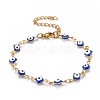 Enamel Rhombus with Evil Eye Link Chains Bracelet BJEW-P271-03G-03-1