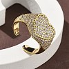 Heart Brass Micro Pave Cubic Zirconia Cuff Rings for Women RJEW-A069-11G-01-1