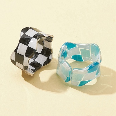 Resin Tartan Pattern Cuff Ring RJEW-FS0001-06-1