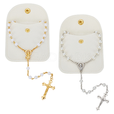 2Pcs 2 Styles Alloy Jesue Cross Virgin Pendant Necklaces NJEW-FG0001-24-1