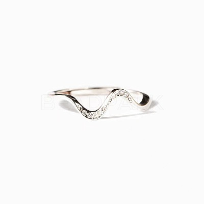 Wave Shaped 925 Sterling Silver Micro Pave Clear Cubic Zirconia Finger Rings FS-WG6021D-04-1
