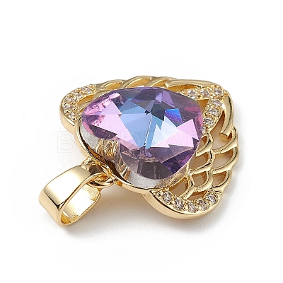 Real 18K Gold Plated Rack Plating Brass Micro Pave Clear Cubic Zirconia Pendants KK-C015-29G-12-1
