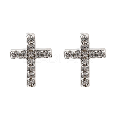 925 Sterling Silver Clear Cubic Zirconia Stud Earrings EJEW-Q030-04P-1