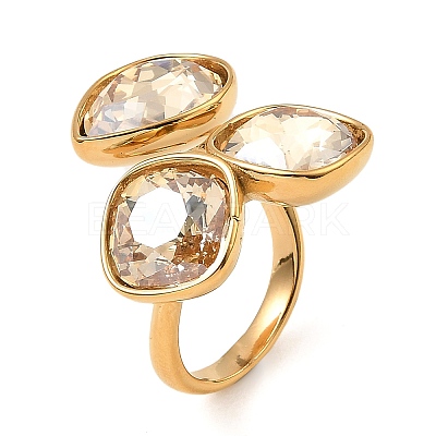 Teardrop & Square Glass Open Cuff Rings RJEW-G289-01G-07-1