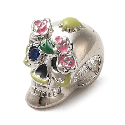 Brass Rhinestone European Beads KK-A203-03P-1
