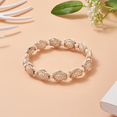 Dyed Synthetic Sea Turtle Beaded Stretch Bracelets for Women BJEW-JB09934-02-1