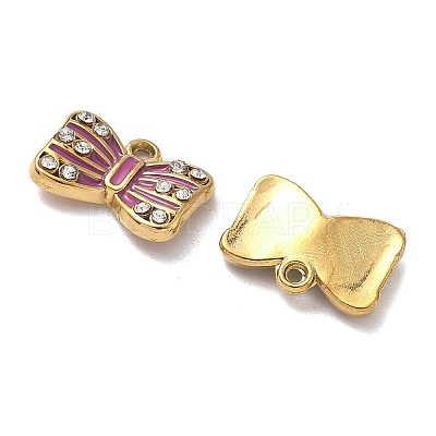 304 Stainless Steel Crystal Rhinestone Bowknot Charms STAS-G362-11G-1