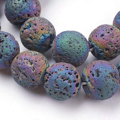 PVD Vacuum Plating Electroplated Natural Lava Rock Bead Strands G-E432-12mm-08-1