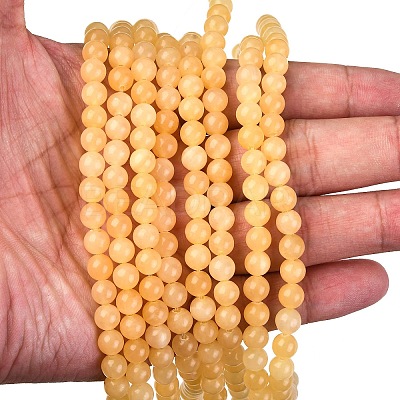 Natural Yellow Jade Bead Strands G-K121-02-6mm-1
