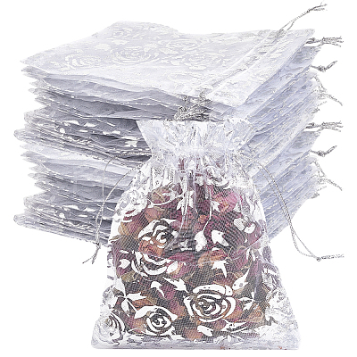 100Pcs Rose Printed Organza Bags OP-SP0001-06C-1