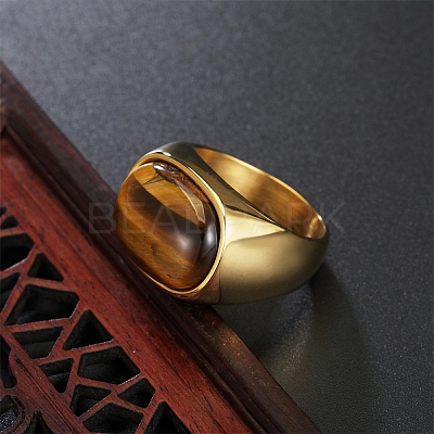 304 Stainless Steel with Natural Tiger Eye Finger Rings for Men FS-WG155DB-10-1
