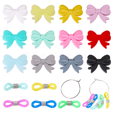 34Pcs 17 Styles Bowknot Food Grade Eco-Friendly Silicone Focal Beads SIL-BC0001-06-1