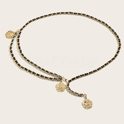 Alloy with Imitation Leather Flower Charm Chain Belts for Women FS-WGDE2E1-01-1