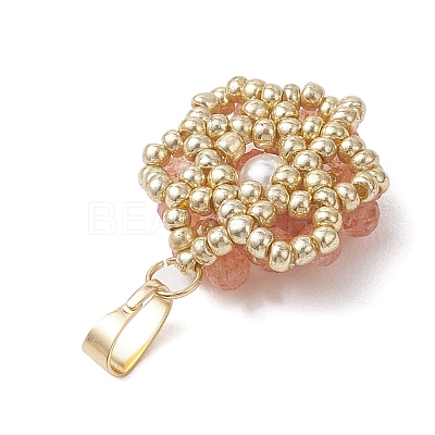 Natural Sunstone Faceted Round Cluster Flower Pendants PALLOY-MZ01197-02-1
