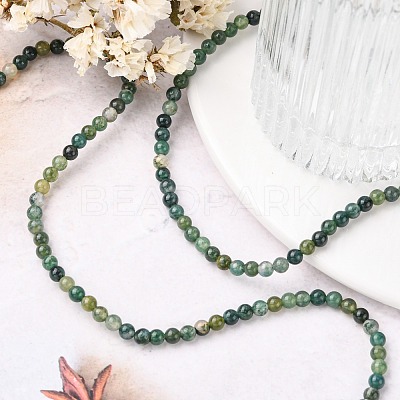 Natural Moss Agate Beads Strands X-GSR4mmC001-1
