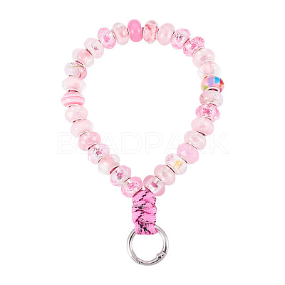 Resin Rondelle Bead with Polyester & Spandex Cord Phone Hand Strap Chains HJEW-TADJ0011-1