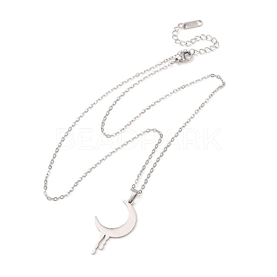 304 Stainless Steel Melting Moon Pendant Cable Chain Necklaces for Men Women NJEW-K308-01C-P-1