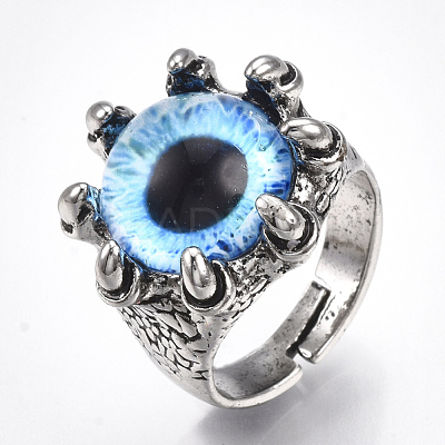 Adjustable Alloy Glass Finger Rings RJEW-T006-03B-1