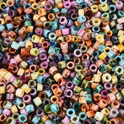 Opaque Picasso Cylinder Glass Beads SEED-Q039-06A-M-1
