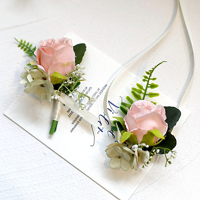 2Pcs 2 Style Silk Cloth Imitation Rose Corsage Boutonniere AJEW-CP0001-61B-1