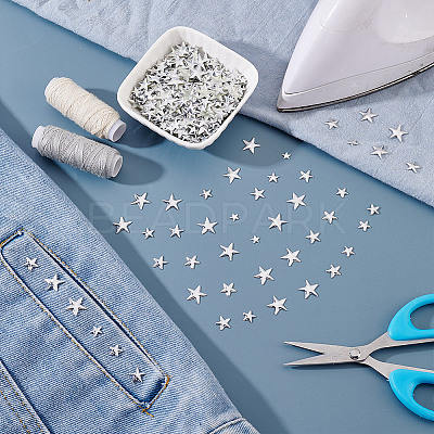 1200Pcs 4 Styles Aluminum Hotfix Iron On Star Studs FIND-NB0006-17P-1