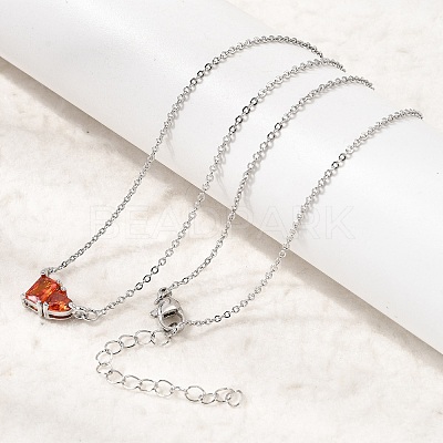 Brass Pave Cubic Zirconia Rectangle and Heart Pendant Cable Chain Necklaces KK-CBAB173-04P-11-1