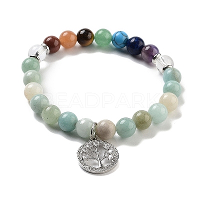 Natural Mixed Gemstone Round Beaded Chakra Stretch Bracelets BJEW-K251-01-1