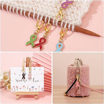 Alloy Enamel Awareness Ribbon Pendant Decorations AJEW-NB0003-74-1