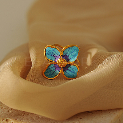 304 Stainless Steel & Enamel Cuff Open Rings FS-WG13A6D-01-1