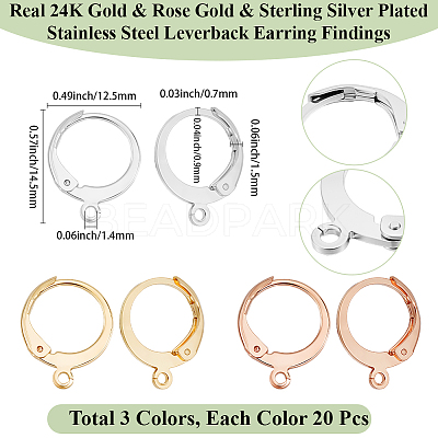 60Pcs 3 Styles 304 Stainless Steel Leverback Earring Findings STAS-BBC0008-30D-1