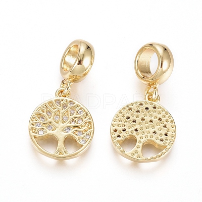 Brass Micro Pave Clear Cubic Zirconia European Dangle Charms OPDL-L016-05G-1