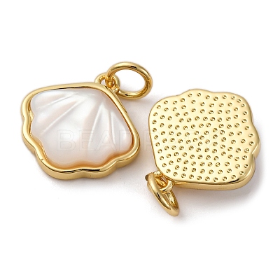 Brass Pave Natural White Shell Pendants X-KK-P308-05G-02-1
