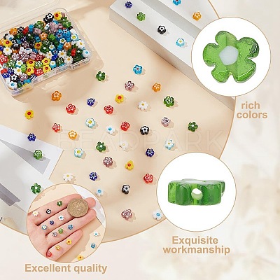 240Pcs 12 Colors Handmade Millefiori Glass Bead Strands LAMP-HY0001-09-1