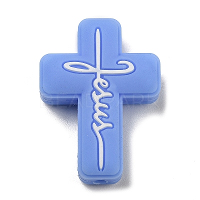 Cross with Word Jesus Silicone Focal Beads SIL-G006-01C-1