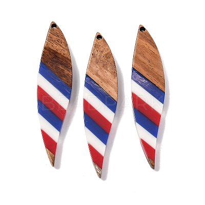 Independence Day Opaque Striped Resin & Walnut Wood Pendants RESI-U010-02B-1